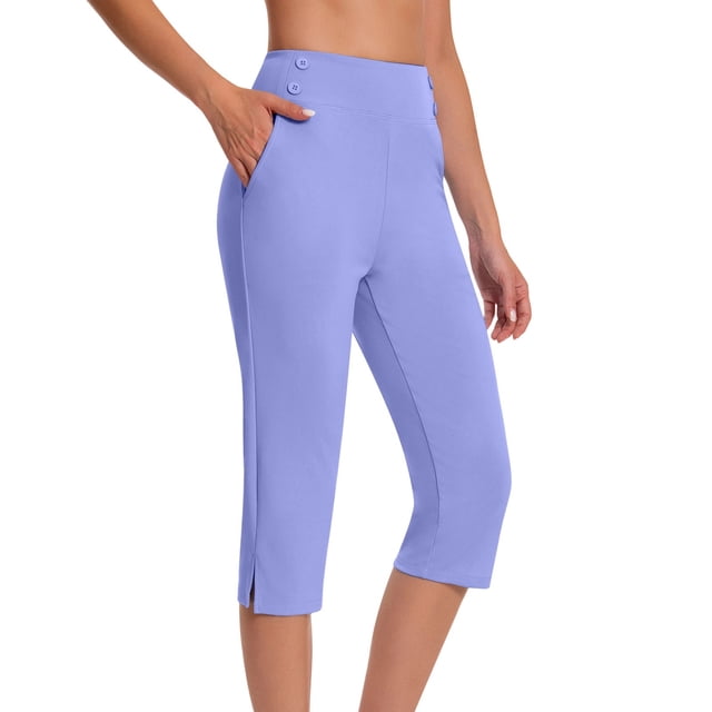 Moxiu Leggings de Randonnée pour Femmes Taille Haute Extensibles Pantalons Capris de Golf pour Femmes pour l'Été avec Poches Travail Décontracté Violet,G