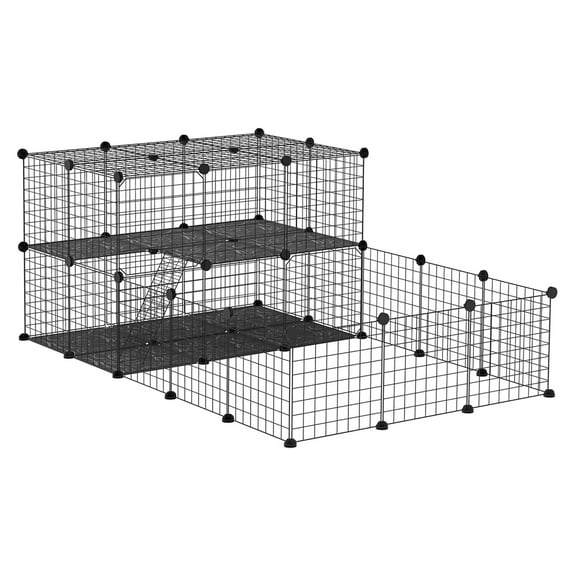 Pet Playpen 47 Panels, Small Animal Yard Fence for Bunnies, Guinea Pigs & Chinchillas - Portable Metal Wire Pen with Doors, Customizable DIY Design, 69" x 41.5" Black   Steel