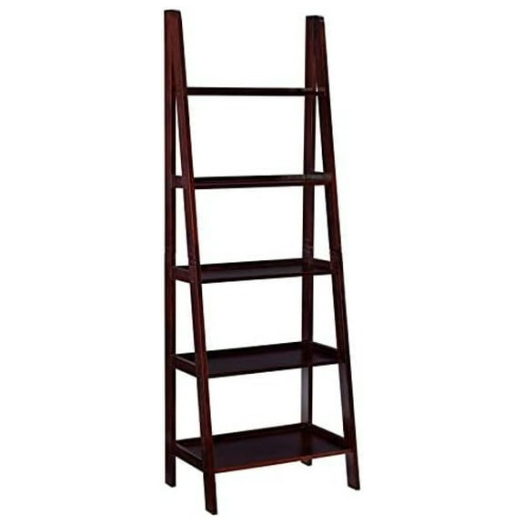 Gexandy Archdale Wood Open Back 72" Ladder Bookshelf with 5 Shelves in Espresso