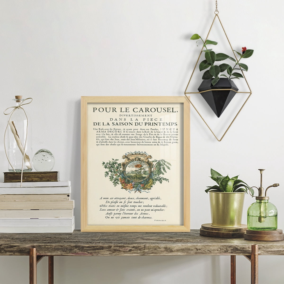 Printed Embellished Bookplate IV - Framed Print w/glass - Natural Wood
