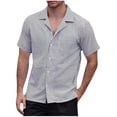 thumbnail image 2 of WREESH Men's Beach Fashion Short Sleeve Button Down Shirt with Cuban Neck and Striped Pattern Black, 2 of 7
