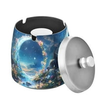 Yayeee Ashtray with Lid for Cigarette Smokeless Stainless Steel Home Ash Holder, Floral Moon