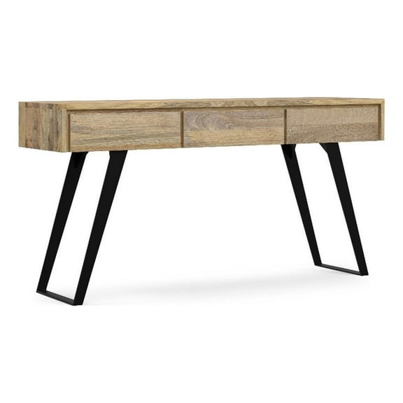 Pemberly Row SOLID MANGO WOOD and Metal 60" Wide Console Sofa Table in Natural