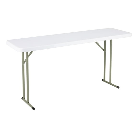 Norwood Commercial Furniture 5 ft Multipurpose Indoor Outdoor Heavy Duty Portable Blow Molded Plastic Folding Training Seminar Table 18" W x 60" L White