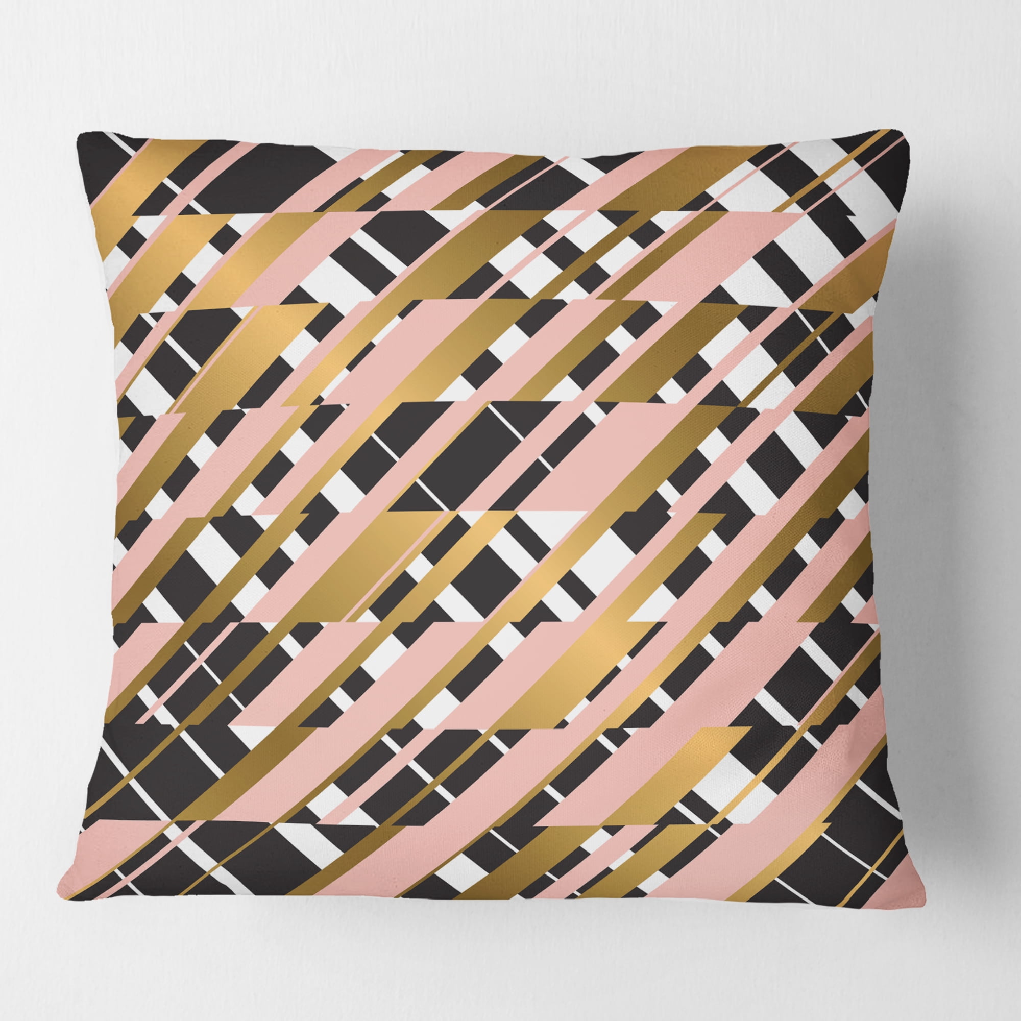 Designart Gold Checkered Pattern II' Mid-Century Modern Throw Pillow - 16x16