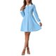 thumbnail image 2 of INSPIRE CHIC Vestido corto de línea A con cuello Peter Pan vintage, contraste de media tapeta y mangas largas en azul claro, 2 of 5