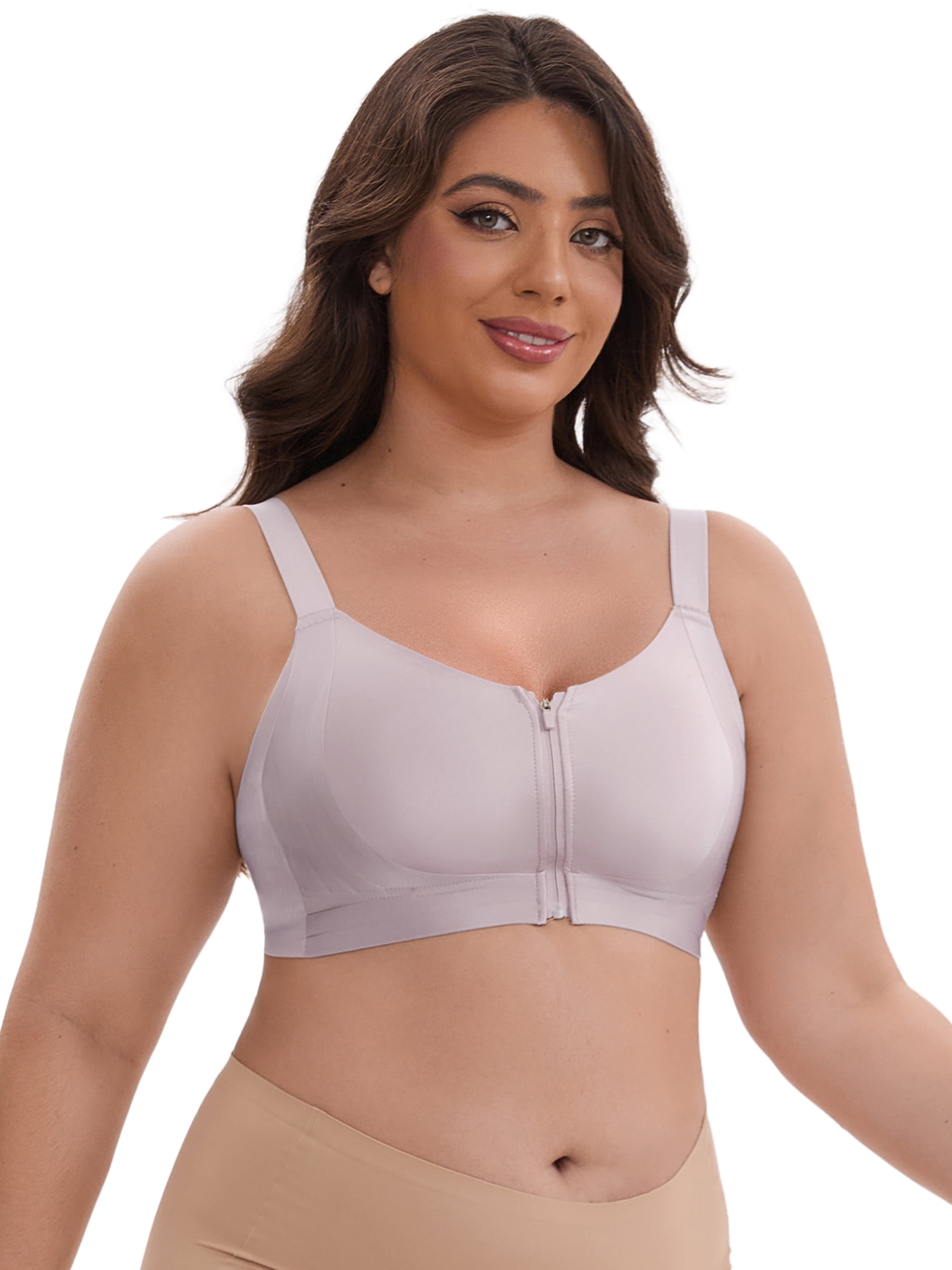 DARING DIVA Zip Front Lift Up Wirefree Full Soft Cup Breathable Bras S Gray