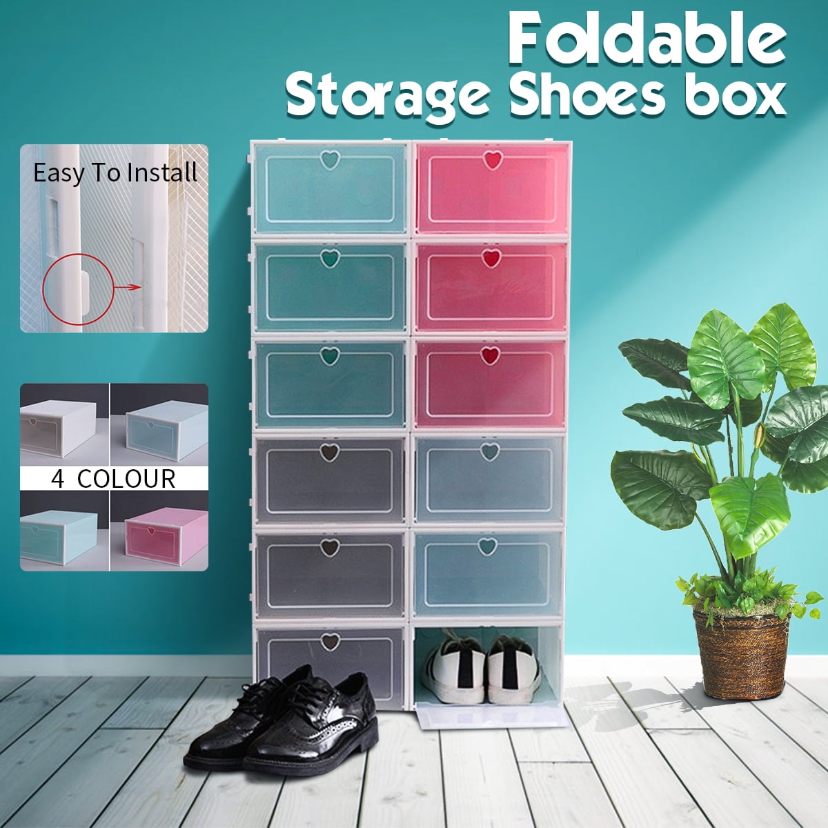 4 Colors Foldable Clear Plastic Home Shoe Box Organiser Drawer