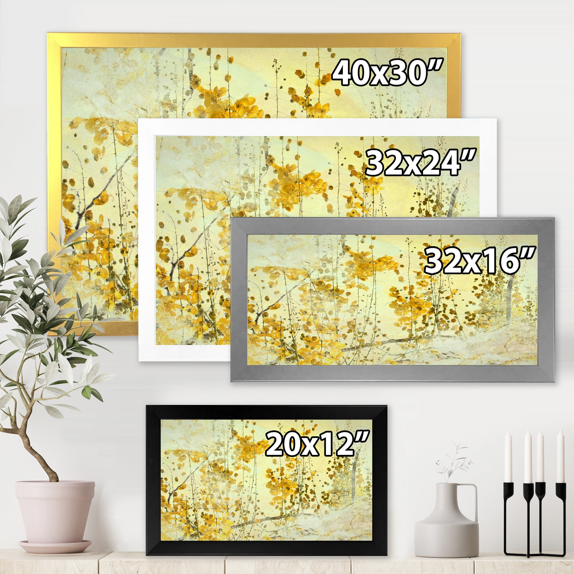 Designart 'Abstract Yellow Flower Grunge Art' Modern Framed Art Print