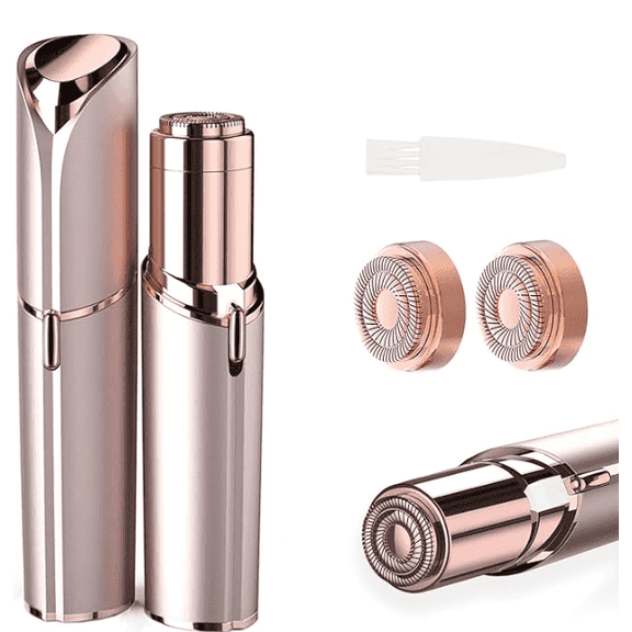 A female facial shaver suitable for peach velvet upper lip and chin, with a battery powered female facial hair removal device with 2 replacement heads