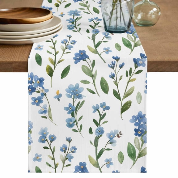 Blue Flowers Table Runner 72 Inches, Spring Floral Farmhouse Leaves Rustic Bed Runner Dresser Scarves Tabletop for Indoor Outdoor Parties/Ceremony/Banquet, 13" x 72"