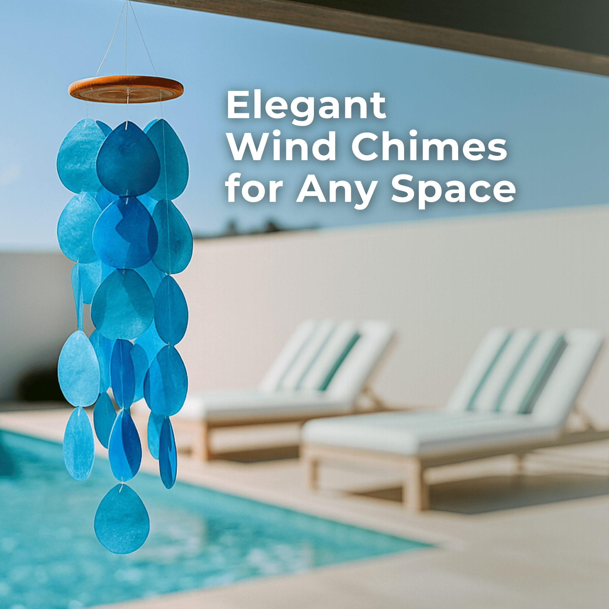 Solange & Frances Blue Capiz Shell Wind Chimes, 26" Hanging Teakwood Decor