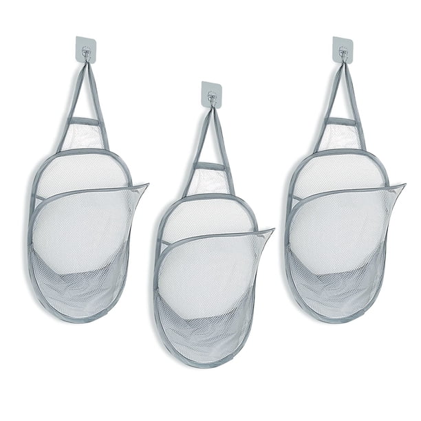Cesto para la colada colgante de 3 piezas, cesto de malla plegable, cesto de tela sucia con asa de transporte, cestas de red para puerta para tienda, juguetes, patatas fritas para acampar, uso en el h