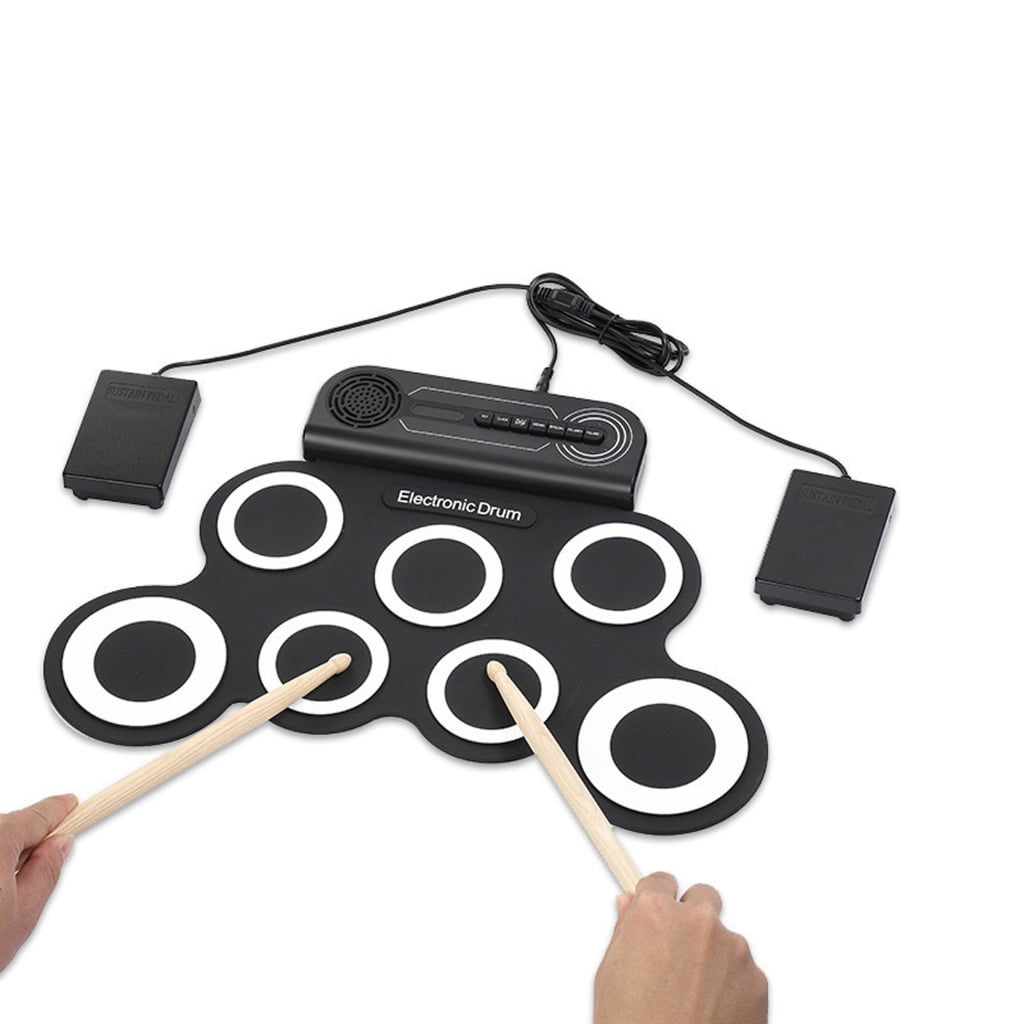 MOMOJIA Rechargeable Electronic Drums Set Folding Silicone Practice Pad with Drumsticks Foot Pedal For Children Music Lovers