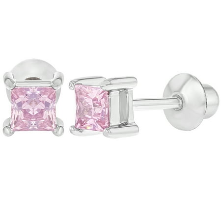 earrings screw walmart 3mm cz sterling square children silver pink