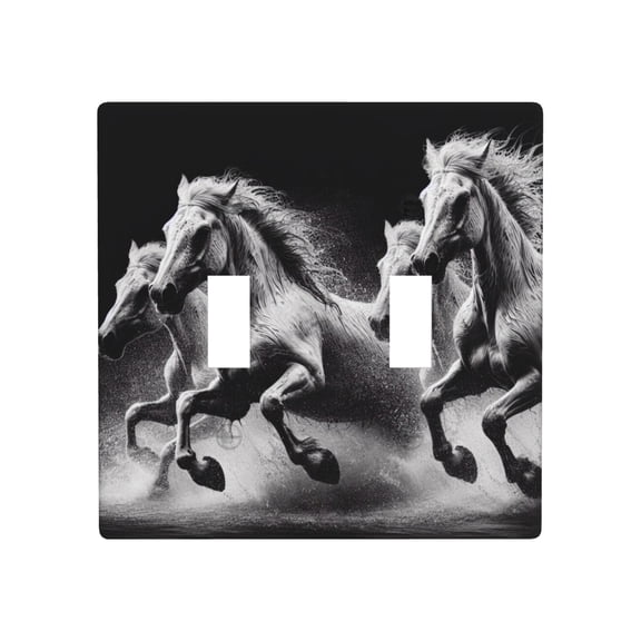 White Horses in Full Gallop Light Switch Cover Plates Single Toggle Wall Plate, Decorative 2-Gang Christmas Decor Lightswitch Cover