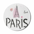 thumbnail image 1 of Eiffel Tower Mouse Pad for Computers, Hand Drawn Sketchy Paris Typography and Building, Round Non-Slip Thick Rubber Modern Gaming Mousepad, 8" Round, Baby Pink Dark Grey, by Ambesonne, 1 of 2