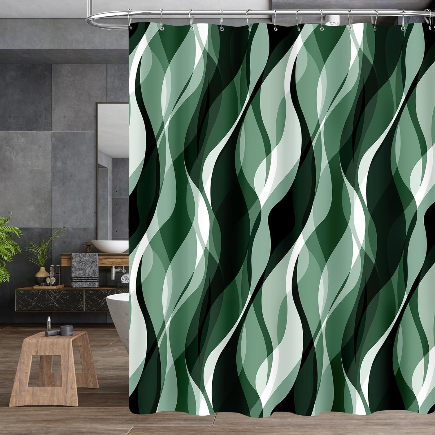 4PCS Navy Blue Bathroom Sets with Shower Curtain and Rugs, Abstract Striped Shower Curtain Sets with Rugs, Modern Luxury Bathroom Curtains Shower Set Accessories