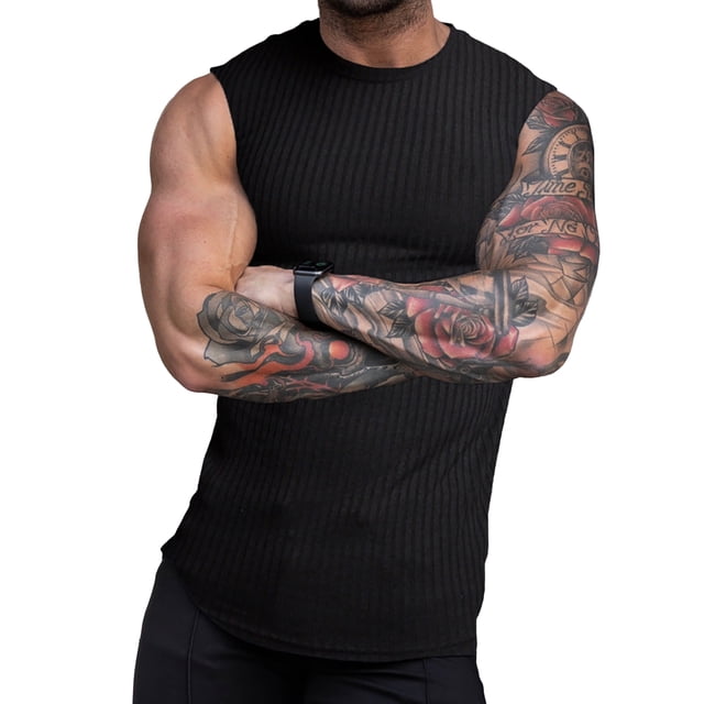 Camiseta sin mangas para hombre, ajustada, transpirable, sin mangas, cuello redondo, color puro, elástica, atlética, musculosa