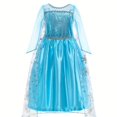 thumbnail image 1 of Disfraz De Reina De Hielo, Vestido De Malla Con Decoración De Lentejuelas Para Niña Con Capa De Patrón De Copos De Nieve, Trajes De Vestir Para Niños Para Navidad, Fiesta De Halloween, Actuación De Cu, 1 of 4