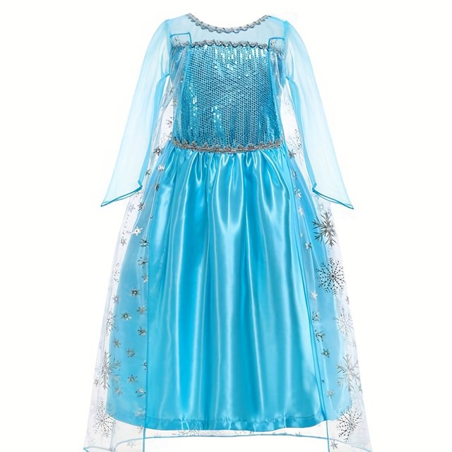 Disfraz De Reina De Hielo, Vestido De Malla Con Decoración De Lentejuelas Para Niña Con Capa De Patrón De Copos De Nieve, Trajes De Vestir Para Niños Para Navidad, Fiesta De Halloween, Actuación De Cu