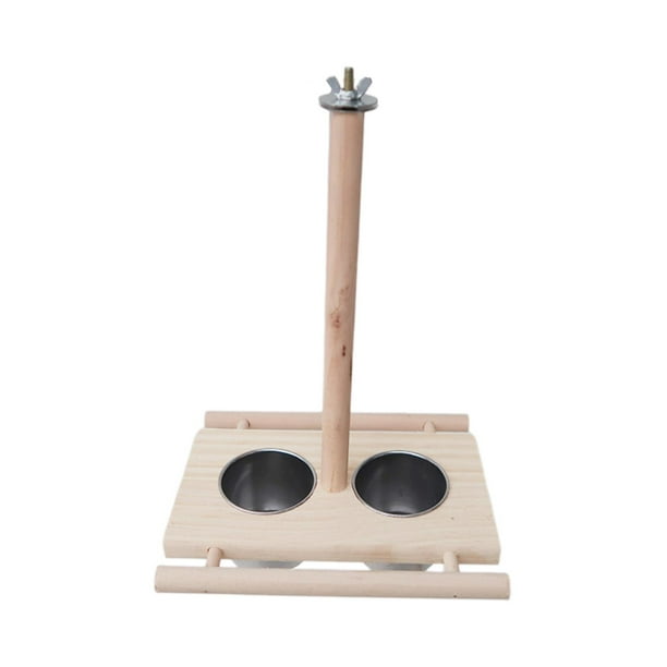 Comedero para pájaros con plataforma de madera, bebedero para jaula de loros
