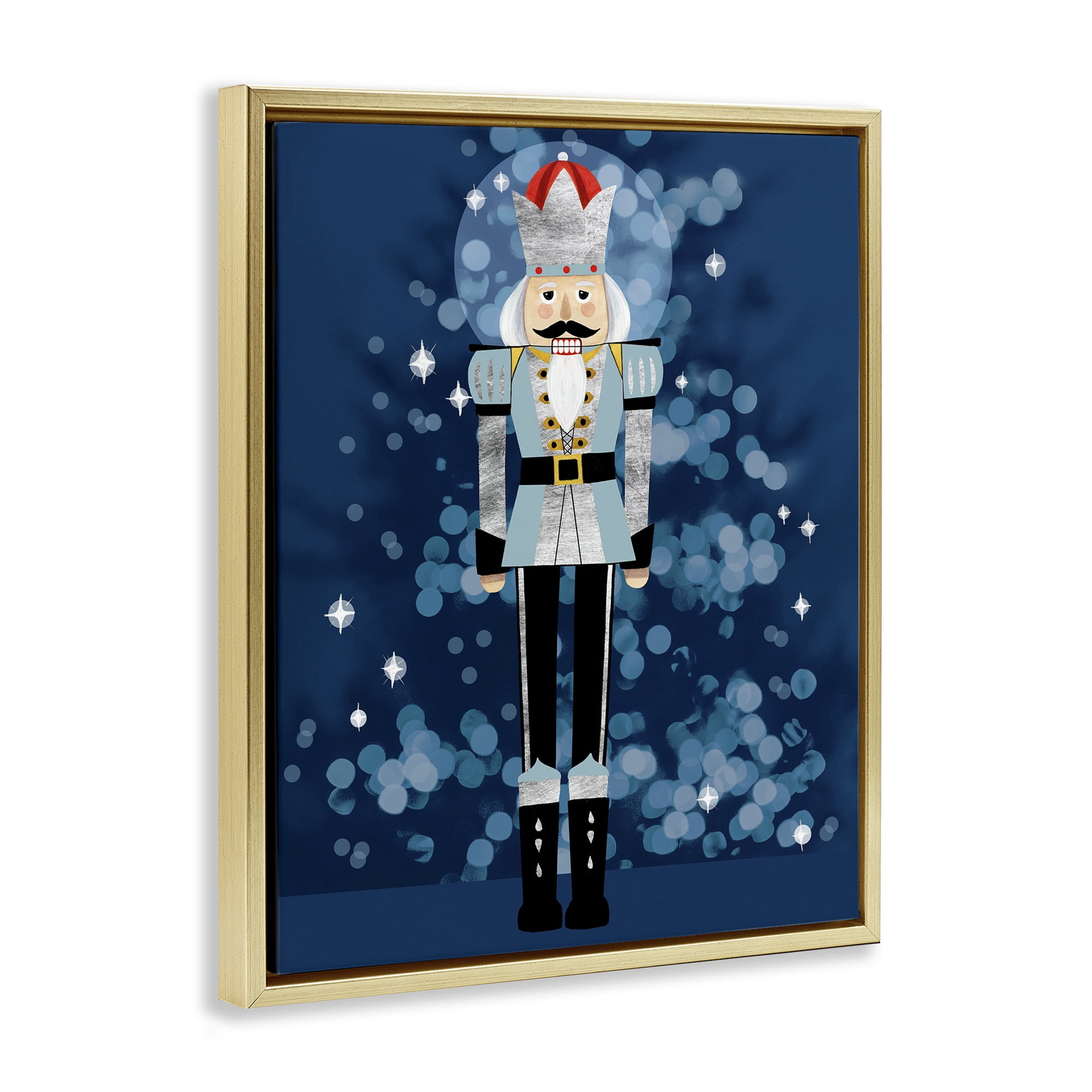Stupell Industries Blue Holiday Nutcracker Holiday Painting Gold Floater Framed Art Print Wall Art, 25 x 31