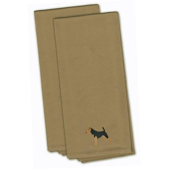 Airedale Terrier Tan Embroidered Kitchen Towel - Set of 2