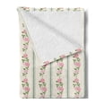thumbnail image 2 of Floral Soft Flannel Fleece Blanket, Country Flower Roses Buds Swirls with White Borders Leaves Art Print, Cozy Plush for Indoor and Outdoor Use, 70" x 90", Pale Pink Blue and Green, by Ambesonne, 2 of 5