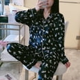 thumbnail image 4 of TNOBHG Women Pajama Set Women Spring Summer Pajama Set Floral Print Silky Lapel Long Sleeve Loose Single-breasted Wide Leg Homewear Shirt Pants Set Sleepwear, 4 of 8