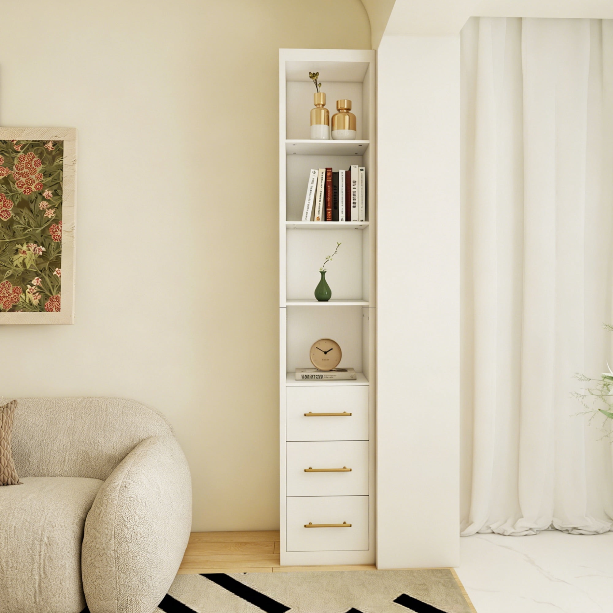 Side Storage Cabinet With Three Drawers for Bedroom, Living Room, Bathroom, 15.75x85.04inch
