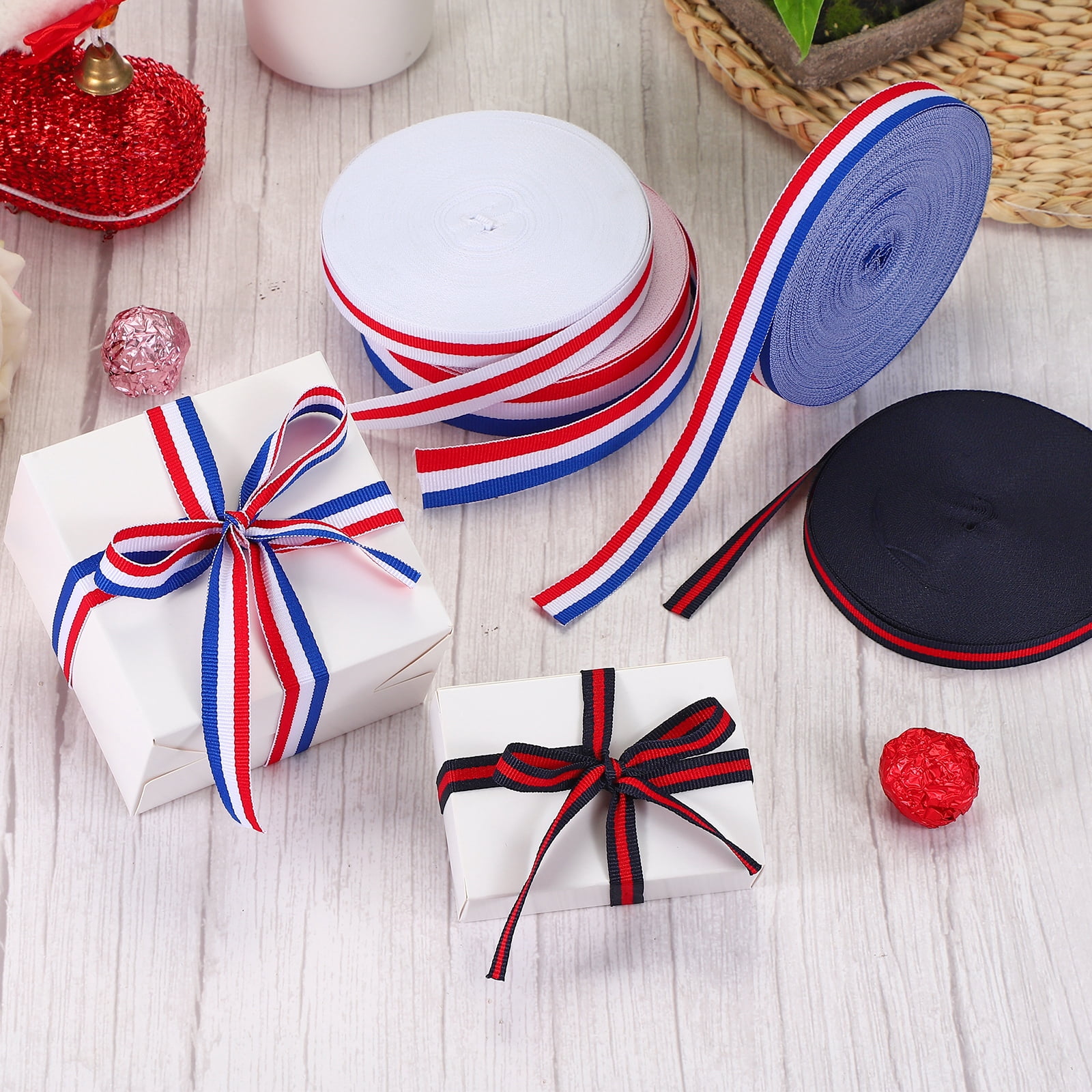 Uxcell 1" Red White Blue Striped Grosgrain Ribbon 55 Yard Polyester Stripe Ribbon