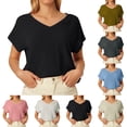thumbnail image 1 of Womens Oversized T Shirts Ladies Casual V Neck Solid Color Short Sleeved Breathable T Shirts Summer Shirts White S, 1 of 4