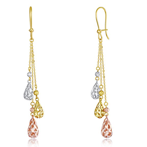 Wellingsale Ladies 14k Tri 3 Color Gold Polished Fancy Dangle Hanging Drop Earrings (7 X 48mm)