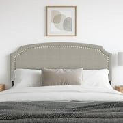 Home Design Cora Upholstered Full Headboard with Nailhead Trim and Adjustable Height, Warm Gray, Easy assembly