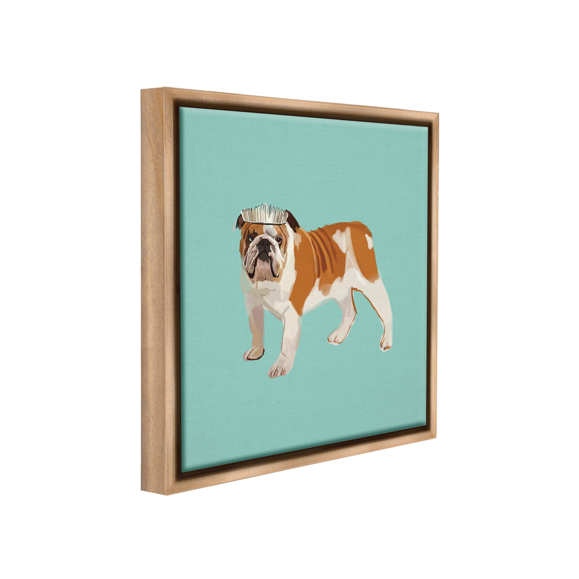 Stupell Industries Bulldog Wearing Tiara Animals & Insects Painting Brown Floater Framed Canvas Art Print Wall Art, 18 x 18