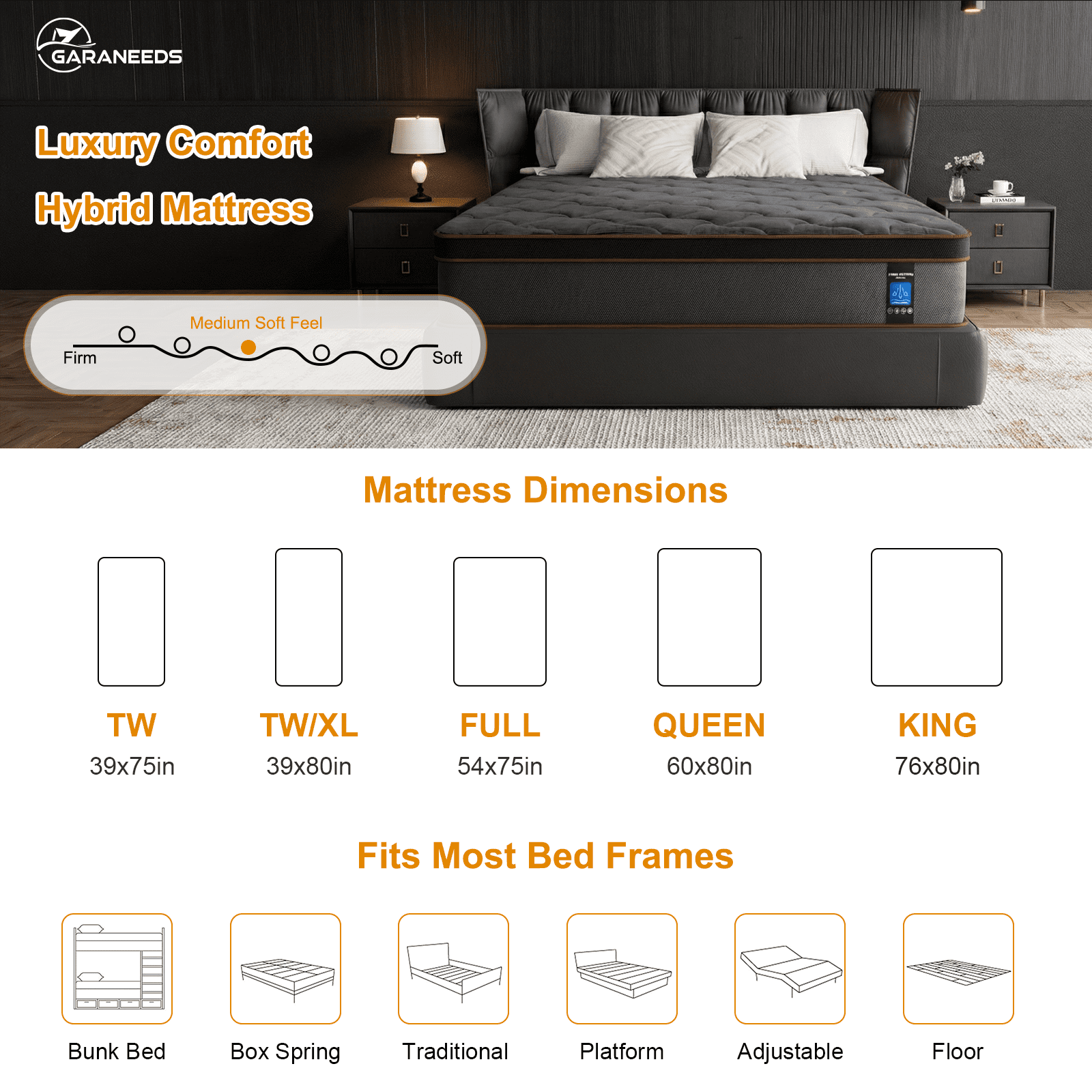 GGUG Adult 12-Inch Antimicrobial Twin Medium Pillow Top Memory Foam Mattresses