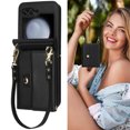 thumbnail image 6 of ELEHOLD for Samsung Galaxy Z Flip 6 with Card Holder, Shockproof PU Leather Credit Card Cash Slots Lanyard Durable Protection Phone Case for Samsung Galaxy Z Flip 6,Black, 6 of 7