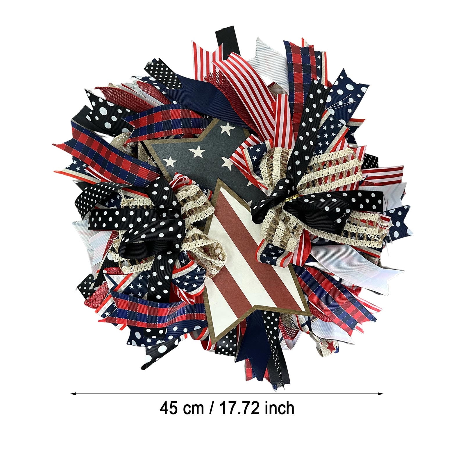 17.7 Inch Ribbon Independence Day Front Door Wreath Welcome Sign Door Hangers Anniversary Patriotic Wreath Red White and Blue 4th Of July Garland for Home Wall Porch