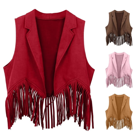 Boys Girls Western Cowboy Fringe Vest Tassel Waistcoat Party Dress Up Costume