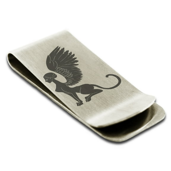 Stainless Steel Greek Mythology Shpinx Engraved Money Clip Credit Card Holder