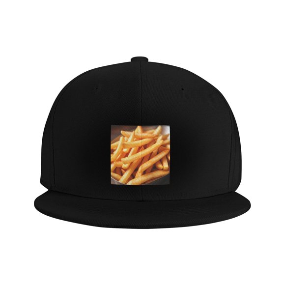 Flat Bill Visor Classic Snapback Hat French Fries Adjustable Baseball Cap for Men Women Black