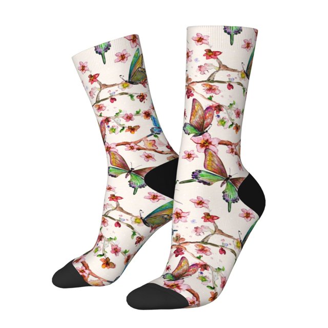 Balery Watercolor Floral With Butterflies Calcetas Largas con Estampado para Hombre y Mujer – Suaves y Transpirables, Talla Única (US 5-11)