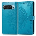 thumbnail image 2 of Mandala Case for Google Pixel 9 Pro XL, Premium Leather Flip RFID Blocking Wallet Card Magnetic Stand Protective Slim Shockproof Case with Lanyard, Embossed Flower Cover,Blue, 2 of 4