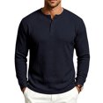 thumbnail image 4 of Linfrsh Mens Long Sleeve Tee Shirts Men's Ribbed Henley Shirt Short Sleeve Slim Fit Muscle Shirt Fitted Cotton Casual Long Sleeve, 4 of 9