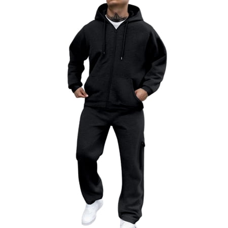 PMVFHDE Men s Casual Solid Color Suit Set Comfortable Relaxed Fit for Daily Wear and Outdoor Activities in Spring Autumn Winter Seasons Black,XXL