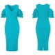thumbnail image 4 of Vestido midi de noche de fiesta sexy elegante con cuello en V y hombros descubiertos con mangas con volantes lisos Vestido ajustado Zhivalor WRMH-225-7, 4 of 6