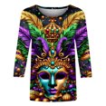 thumbnail image 5 of Cavosen Carnival Day Women's Tops and Blouses 3/4 Sleeves Festival Mardi Gras Crewneck Shirts Mask Graphic Print Tops Holiday Fashion Blouse Loose Athletic Tees Party Shrove Tuesday S, 5 of 5