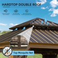 thumbnail image 2 of 12'x12' Hardtop Gazebo, Outdoor Wooden Coated Aluminum Frame Hard Top Gazebo with Galvanized Steel Double Roof, Permanent Metal Roof Gazebo with Nettings, Curtains and Hooks for Deck, Patio, 2 of 7
