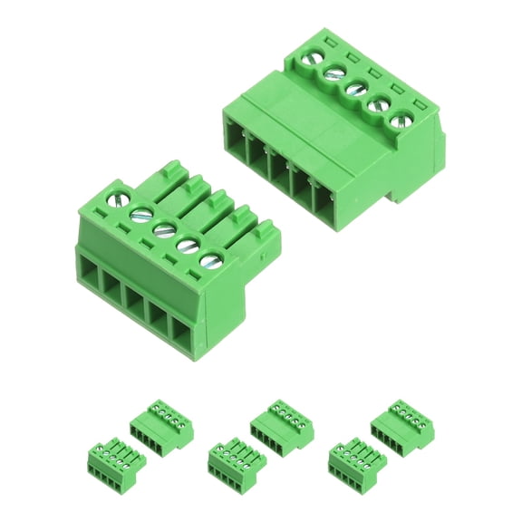 Uxcell 4 Set 5 Pin 3.5mm Pitch PCB Mount Screw Terminal Block Connector, Right Angle Pluggable Phoenix Plug for DIY Electronics Audio Power Modules 26-16AWG Cable